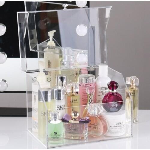 Durable Cosmetic Skin Care Perfume Clamshell Storage Box Acrylic Transparent Plastic Dustproof Organizer Bathroom Dressing Table