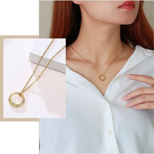 Simple Women Circle Necklace,Minimalist Stainless Steel Metal Round Pendant,Endless Love Anniversary Gift Jewelry