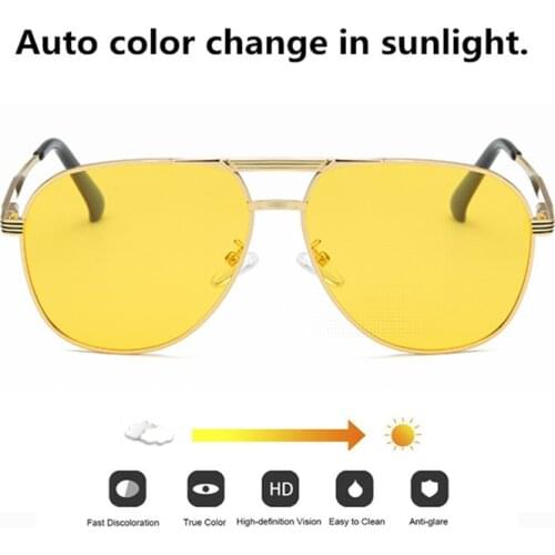 FENCHI Yellow Discolored Sunglasses Men Women Night Vision Glasses Rose Gold Frame Anti-blue light Eyewear Oculos Feminino