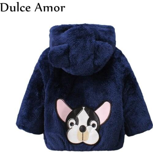 Dulce Amor Baby Warm Jacket Winter Boys Girls Hooded Coat Toddler Doggy Patches Design Thicken Outerwear Baby Boy Girl Clothes