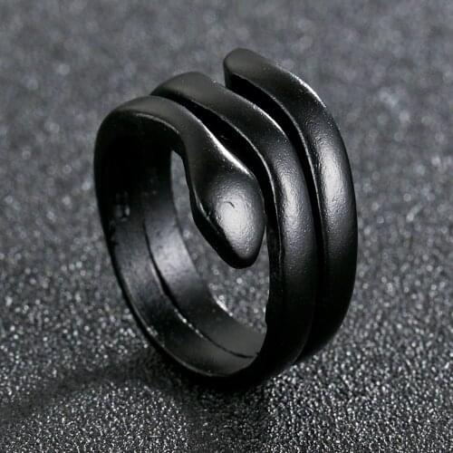 Vintage Retro Animal Snake Black Adjustable Ring For Men Women Punk Exaggerated Metal Opening Ring Fashion Jewelry Gift