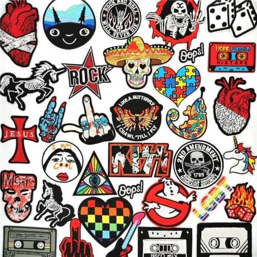 Heart Skull Embroidered Patch for Clothing Sewing Jacket Sticker Punk DIY Applique Badge on Clothes Hippie Cross Iron on Patches