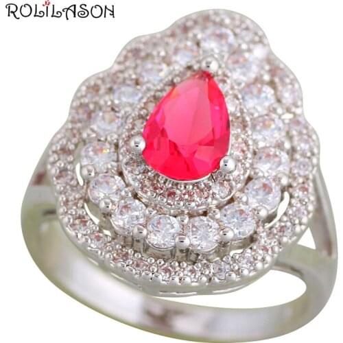 Anniversary jewelry for women Crystal Rings silver color Stamped Rose Zircon Fashion Jewelry USA Size #7#8 JR2153