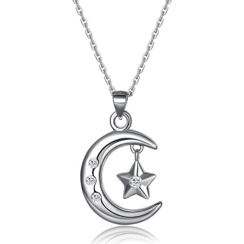 ZEMIOR Sterling Silver 925 Jewelry Necklace For Women Trendy Cubic Zirconia CZ Moon Star Pendant Necklaces Romantic Party Gift