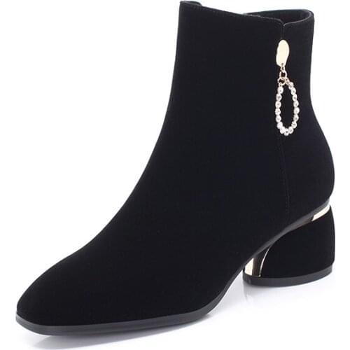 Women Boots Pumps Platform Chunky Heels Round Toe Ankle Boots Mujer Sexy Ladies Zip Increase High Heeled Boots Women Size 34-43