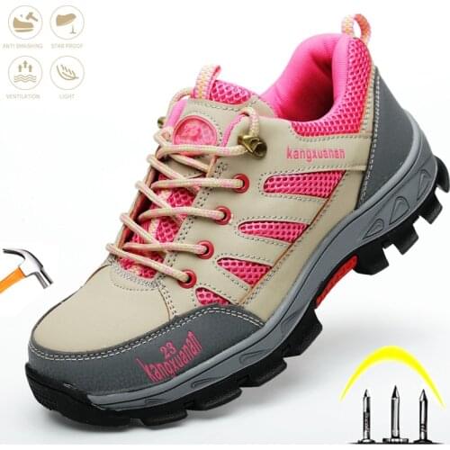 Women Fashion Safety Shoes Anti-Smashing Indestructible Anti-Puncture Steel Toe Cap Breathable Shoes Four Seasons/Cotton Shoes