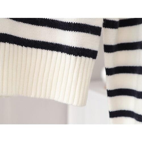 2021 Autumn and Winter New Striped Sweater Womens High Neck Stitching Wool Blend Pullover