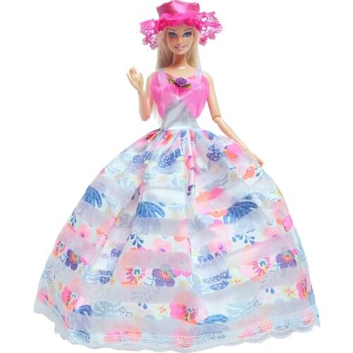 1 Set Doll Dress Suspender Skirt + 1x Rose Red Hat Dance Party Wear Gown Accessories Dress Up Clothes for Barbie Doll Kid Toy