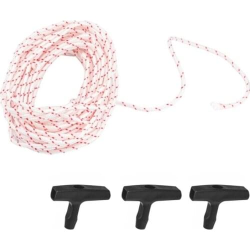 10mX3mm Pull Starter Cord Fiber Rope Set With 3pc Recoil Starter Handle For Strimmer Chainsaw Lawnmower Engine Outdoor Sport