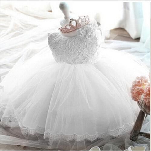 2021 Infant Baby Girls Flower Dresses Christening Gowns Newborn Babies Baptism Clothes Princess tutu Birthday White Bow Dress