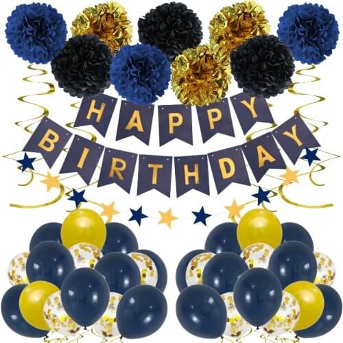 43pcs/set Happy Birthday Banner Paper Flower Balloons Set Gold Silver Confetti Latex Air Globos Birthday Theme Party Decorations
