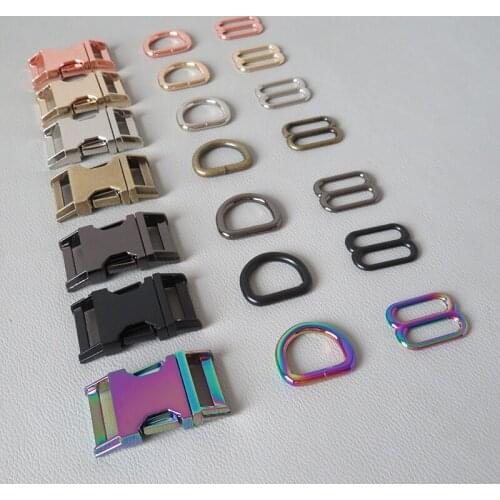 50Sets 20mm Webbing Pet Dog Collar Paracord Metal D Ring Slider Belt Loop Side Release Buckle Accessory Outdoor Harness Hardware