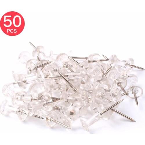 50pcs Push Pins Transparent Plastic head with Metal Point Thumb Tacks Marking Pins Wall Tacks Map Pins for Home School Supplies