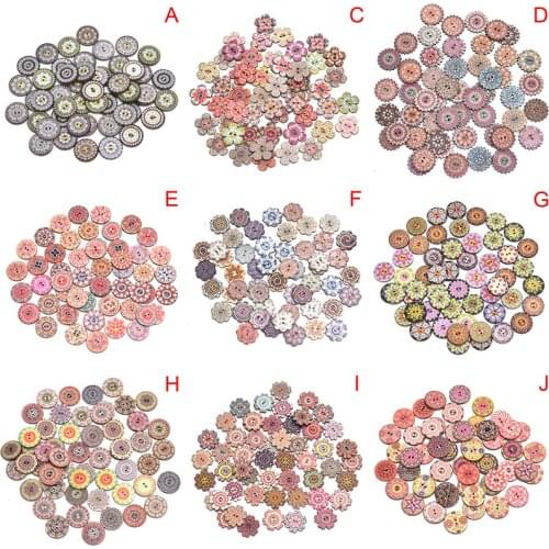 50pcs Mixed Painting Wooden Buttons For Crafts Scrapbooking Sewing Clothes Button DIY Kid Apparel Supplies 20mm/0.8in