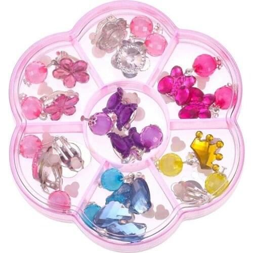 7Pairs/Set Heart Shape Rhinestone Clip Earrings For Children Kids Soft Cushion Invisible Ear Hanging No Piercing Earring hot