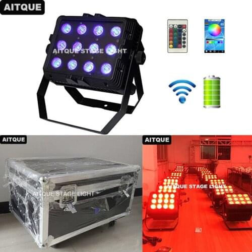 8pcs Outdoor hall rechargable party city color light 12x18w rgbwa uv 6in1 led battery wall washer wedding uplighting flycase