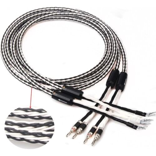 8TC single crystal copper audio speaker cable HiFi amplifier speaker cable Y-Y Banana plug-Banana plug Banana plug-Y
