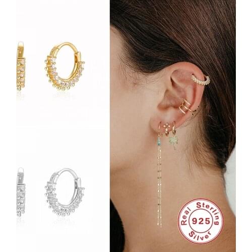 Aide Real 925 Sterling Silver Geometric Minimalist Pave Round CZ Hoop Earrings for Women Teen Gift Fine Jewelry Accessories