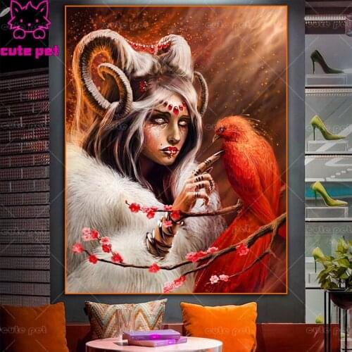 Full Drill DIY Elf girl and bird 5D Diamond Painting Cross Stitch Diamond Embroidery Patterns rhinestones Mosaic puzzle Decor