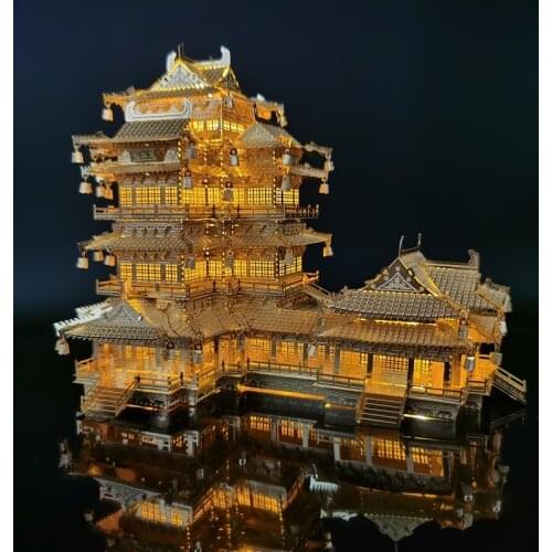 Architecture 3D Metal Puzzle Yuejiang Tower Diy Laser Cutting Assemble Model Jigsaw Toys Ocean Ancient Chinese for Adult Unisex