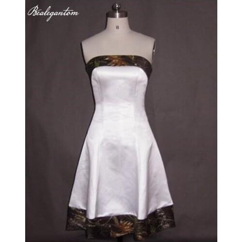 Bealegantom Plus Size Short Camo A Line Wedding Dresses 2021 With Realtree Knee Length Camouflage Bridal Party Gowns WD56