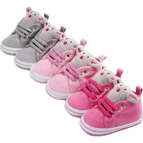 Baby Girls Boys Cotton Shoes Infant Newborn Toddler Soft Sole Anti-Slip High-Top Ankle Cute Animal Plush Mouse Prewalker Shoes