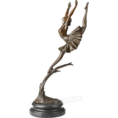 Ballerina Bronze Statue Female Jumping Ballet Dance Sculpture Delicate Modern Art Perfect Girl Room Decor Christmas Gifts