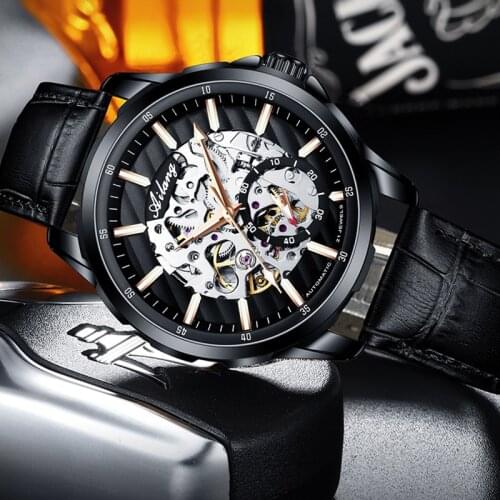 AILANG Watch New Design Brand Luxury Transparent Hollow Skeleton Watches Men Tourbillon Leather Waterproof Automatic Wristwatch