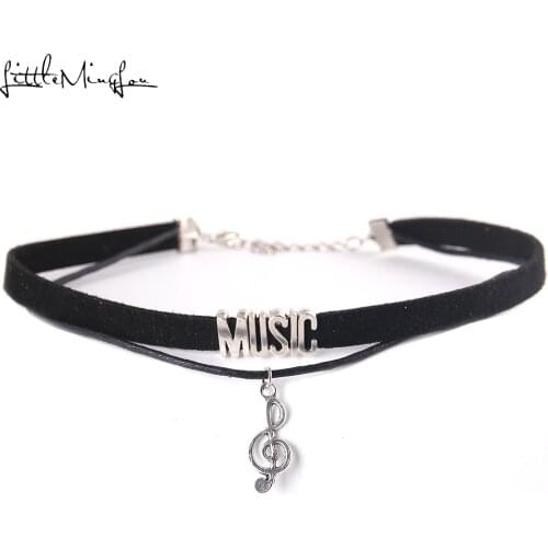Little Minglou fashion Music Choker Necklace note Charm Pendant Velvet handmade Collar Jewelry choker for women Collares Mujer