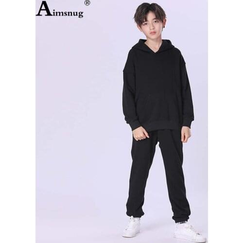 Children Long Sleeve Cotton Two Pieces Set Unisex Boy Girl Loose 2PCS Outfits 2021 Autumn Kids Hooded Sweatshirt and Long Pants