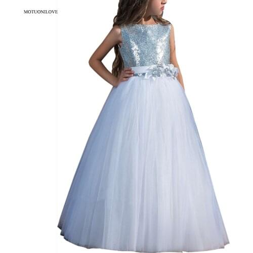 Sequined Soft Tulle Tutu Floor Length Flower Girl Dresses Children Kids Evening Prom Gowns For Wedding First Communion Dresses