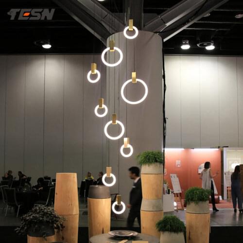 Duplex staircase chandelier modern minimalist hotel lobby stair lamp Nordic villa living room rotating stair long chandelier