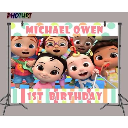 PHOTURT Cocomelon Photography Backdrops Baby Shower 1st Birthday Party Photo Background Colorful Polka Vinyl Photo Studios Props
