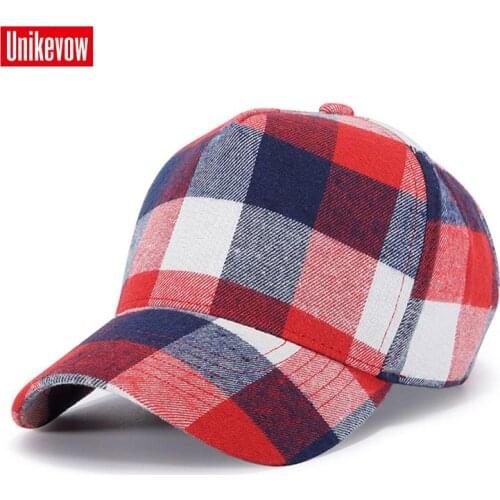UNIKEVOW Cotton Plaid Baseball Cap Five Panel Cap For Men And Women Sports Leisure Outdoor Hats Summer Fall hat