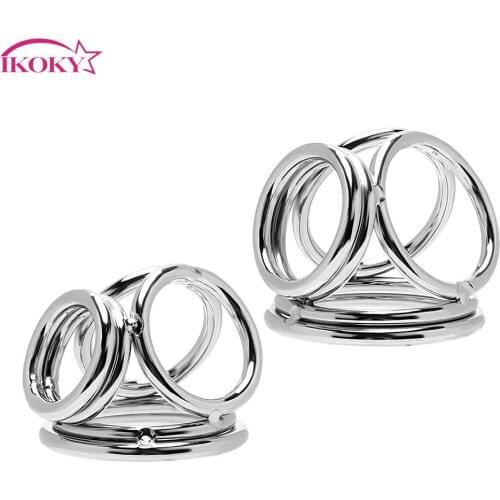 IKOKY Four Cock Cages Sex Toys for Men Male Delay Ejaculation Male Chastity Device Stainless Steel Penis Rings Cock Rings