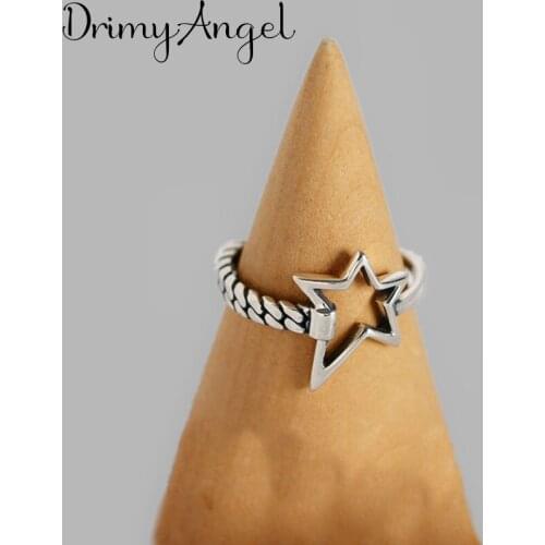 Personality Fashion Vintage Silver Color Star Rings For Women Punk Girls Open Resizable Rings