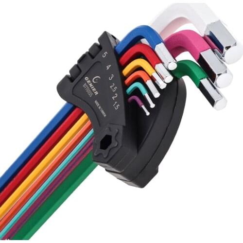 GENIER Color Bike Repair Tools L-wrench Bicycle inner hexagon tool Hex Key Wrench Set1.5/2/2.5/3/4/5/6/8/10mm ball-ended 9p