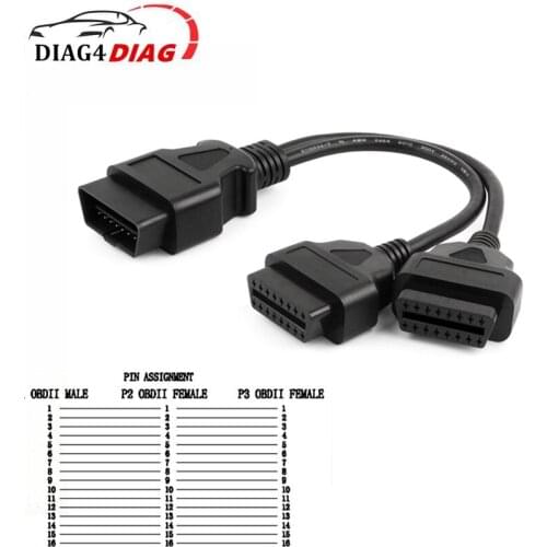 Best Quality 16PIN 30CM Car OBD2 Extension Cable 1-2 Interface Splitter Male to Dual Female Y 30 CM OBD OBDII Cable
