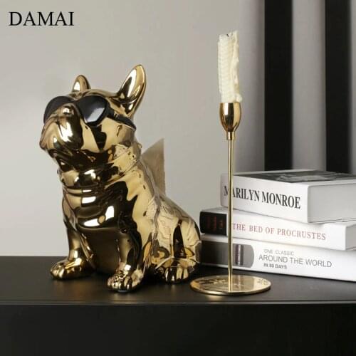 French Bulldog Ceramic Tissue Boxes Plating Gold Animal Decorative Paper Towel Box Desktop Ornaments Home Decoration Modern