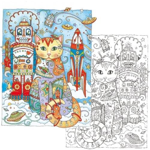 Creative Cats Coloring Books 24 Pages Creative Adult Relieve Stress Kill Time Graffiti Painting Drawing Art Book Stationery