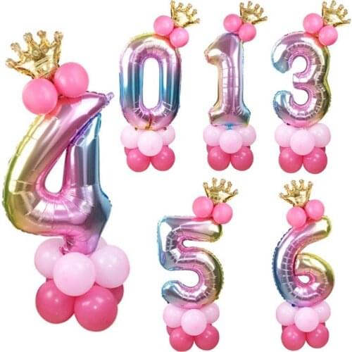 Crown Wedding Birthday Balloons Rainbow Number Foil Balloons Kids 1st Birthday Party Decorations Balloons Happy Birthday Balloon