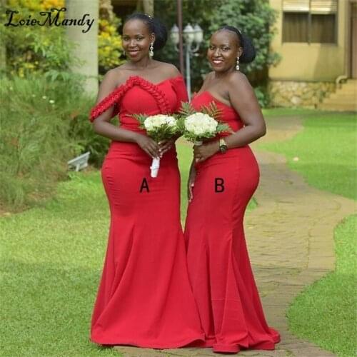 Red Mermaid African Bridesmaid Dresses Long 2021 New Sexy Off The Shoulder Dress For Wedding Party Backless Vestido de festa