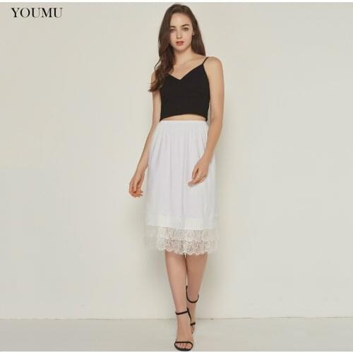 Women Modal Lace Half Slippers Underskirt Petticoat Elastic Wais Loose Slips Petticoat Underskirt Underdress 70cm White 916-949