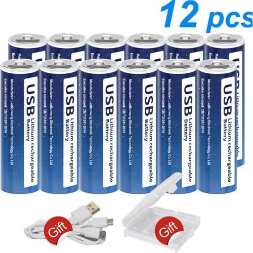 12Pcs PALO 1.5V USB AA Rechargeable Battery 2800mWh Lithium Battery AA with USB Cable