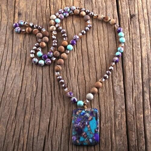 MD Fashion Bohemian Jewelry Natural Stones With Semi Precious Rectangle Pendant Necklaces For Women Boho Gift Dropship