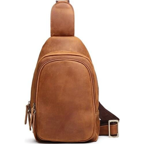 Men Chest Bag Genuine Leather Sling Chest Back Pack Top Quality Messenger Shoulder Bags Cowhide Travel Day Pack Crossbody Bag