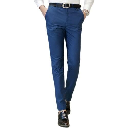 New 2019 Mens Fashion Boutique Business Suit Pants Mens Boutique Quality Cotton Pure Color Casual Pants Formal Dress Pants