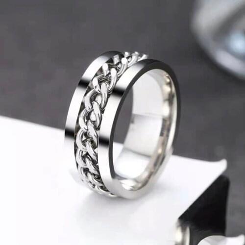 Popular Cool Stainless Steel Rotatable Men Couple Ring High Quality Spinner Chain Rotable Rings Punk Women Man Jewelry for Party