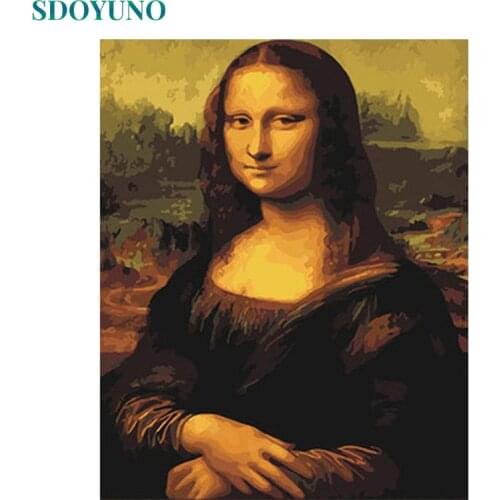 SDOYUNO 60x75cm DIY Oil Painting By Numbers Smile of Mona Lisa Picture By Numbers On Canvas Frameless Figure Home Decor