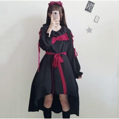 Spring and summer new womens Korean fresh dress long straps long-sleeved students retro temperament Dress